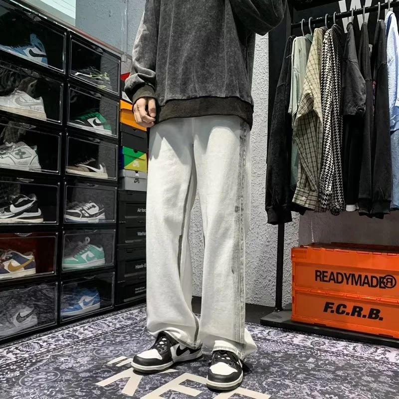 Men's Patchwork Frayed Wide Leg Jeans