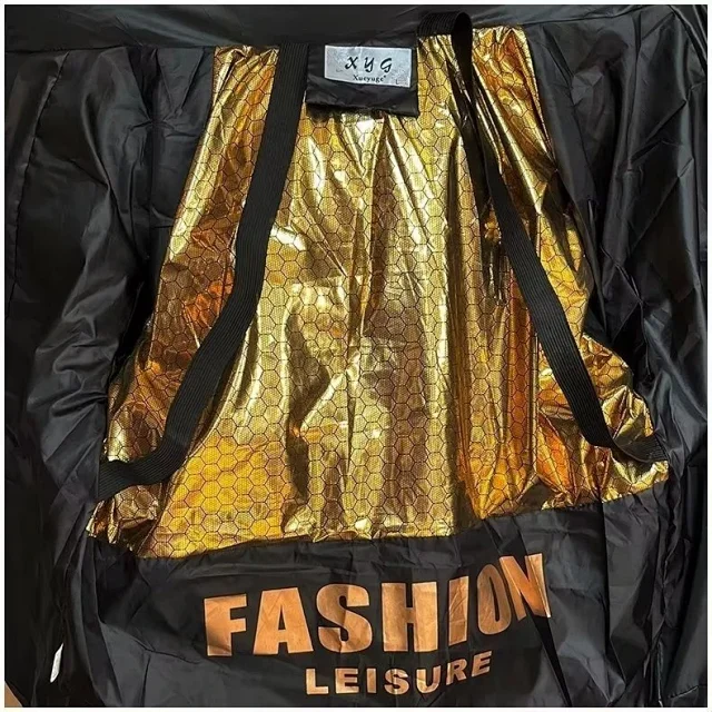 New Winter Insulated Black Gold Parka Detail