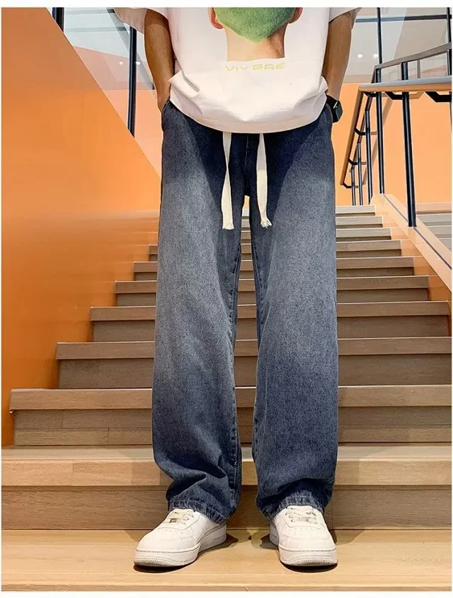 Men's Summer Drawstring Wide Leg Jeans Detail