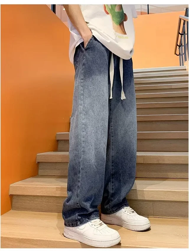 Men's Summer Drawstring Wide Leg Jeans Detail