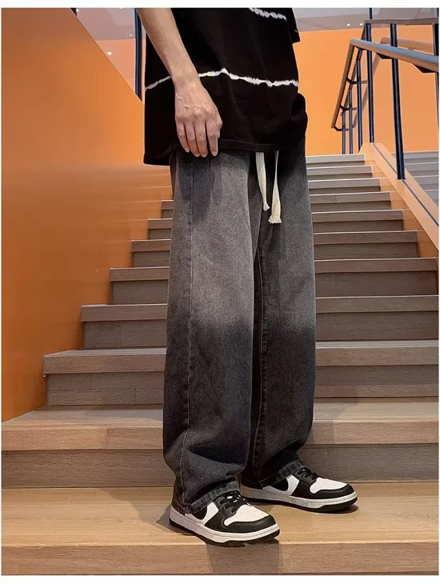 Men's Summer Drawstring Wide Leg Jeans Detail