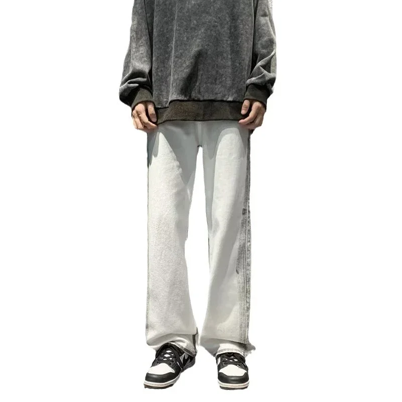 Men's Patchwork Frayed Wide Leg Jeans