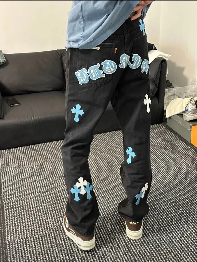 Crooked High Street Cross Patch Loose Fit Distressed Straight Jeans Detail