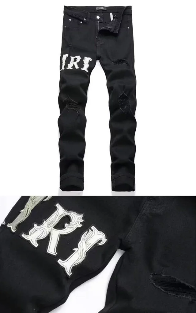 Men's Black Stretch Slim Jeans Detail