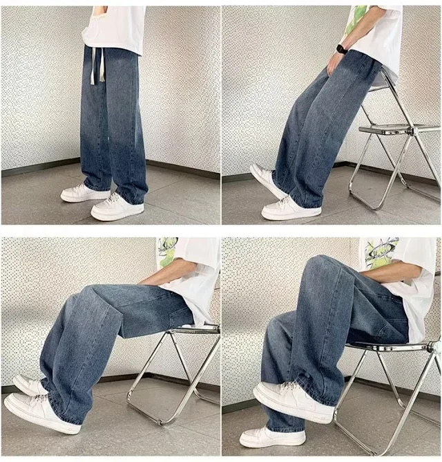 Men's Summer Drawstring Wide Leg Jeans Detail