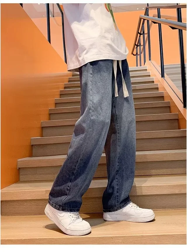 Men's Summer Drawstring Wide Leg Jeans Detail