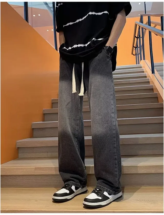Men's Summer Drawstring Wide Leg Jeans Detail