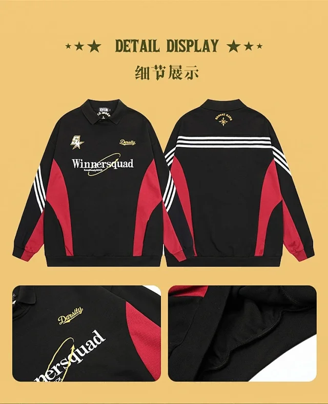 Retro Men's Polo Biker Sweatshirt Detail