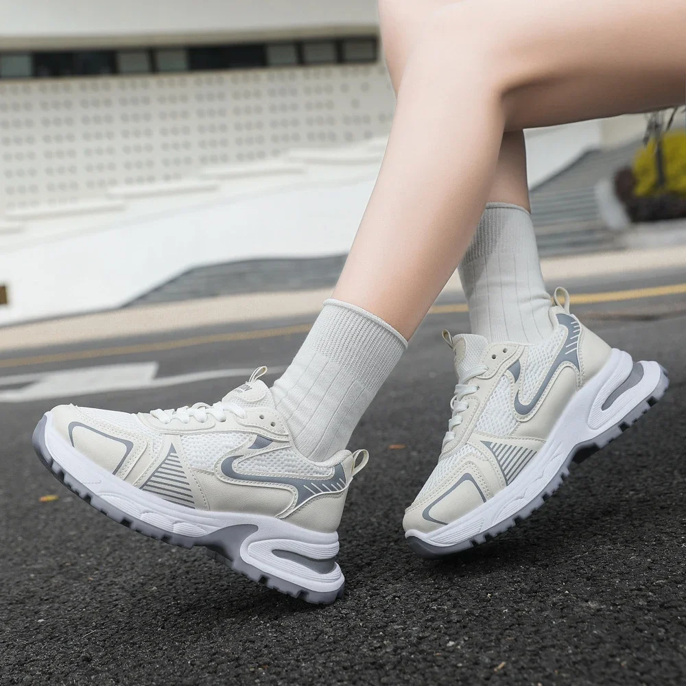Women's Chunky Mesh Platform Sneakers - Korean Style White
