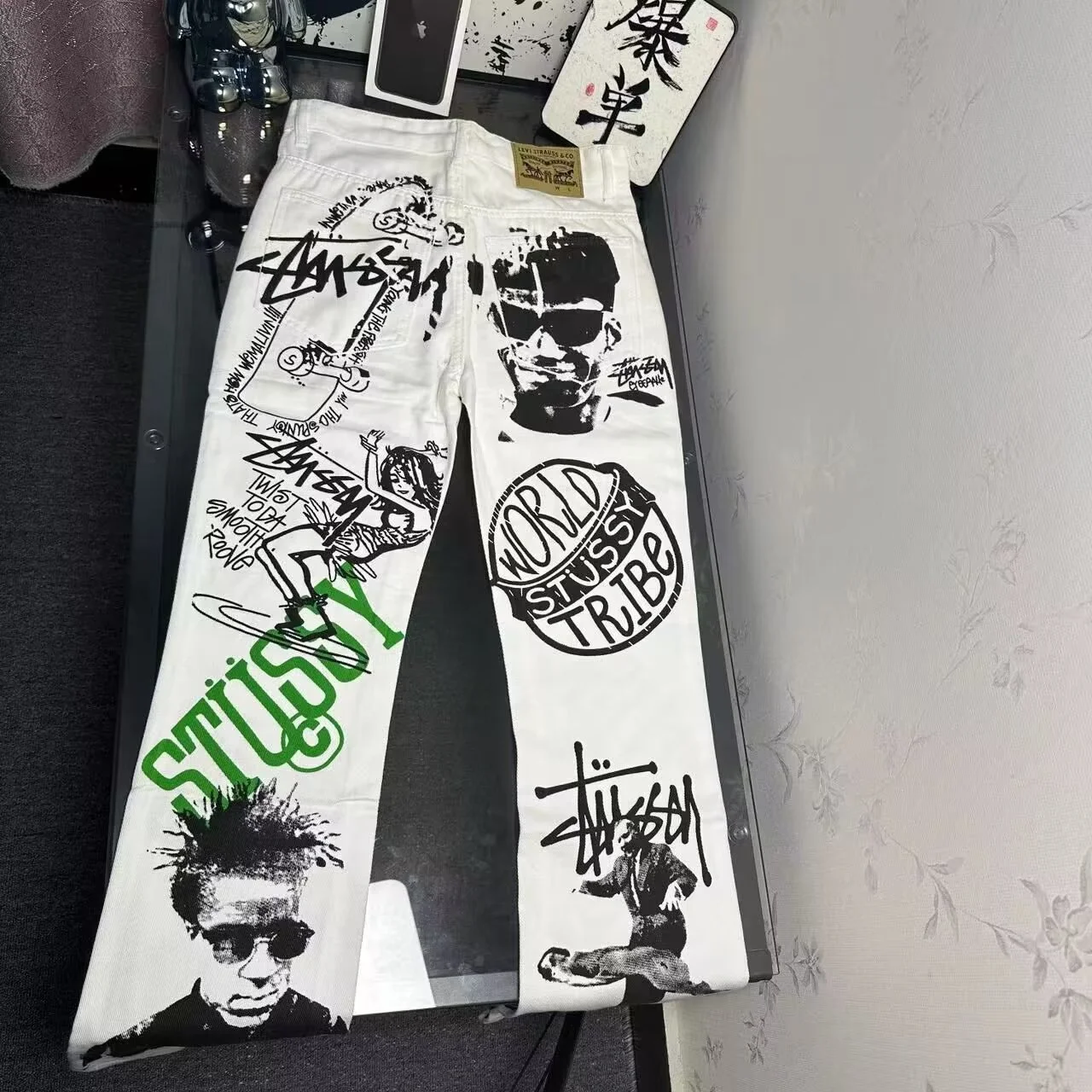 Tusi White Graffiti Baggy Bootcut Jeans