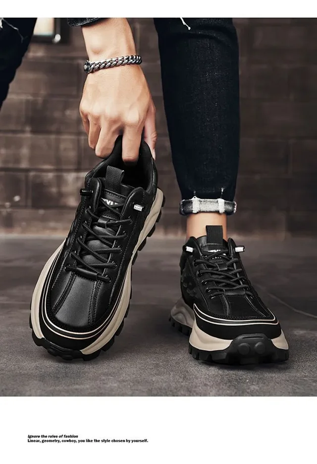 Elevated Chunky Leather Running Shoes Detail
