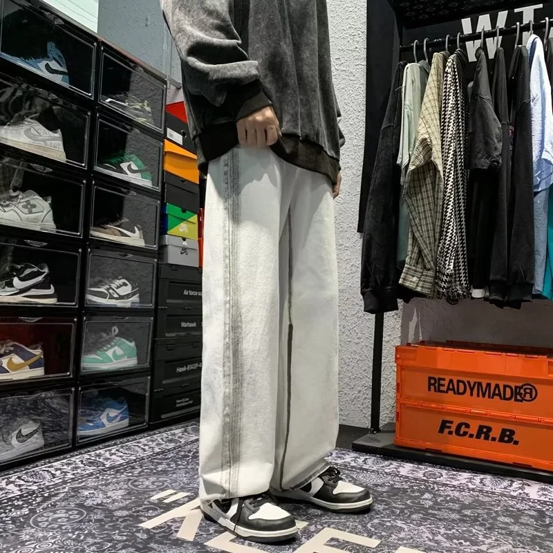 Men's Patchwork Frayed Wide Leg Jeans