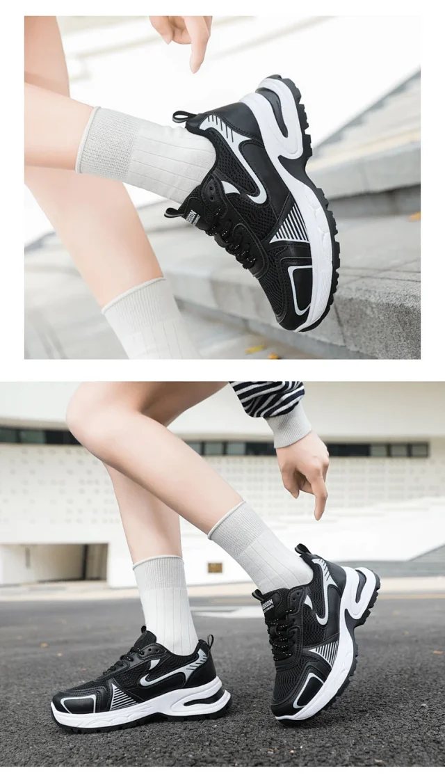 Women's Chunky Mesh Platform Sneakers - Korean Style White Detail