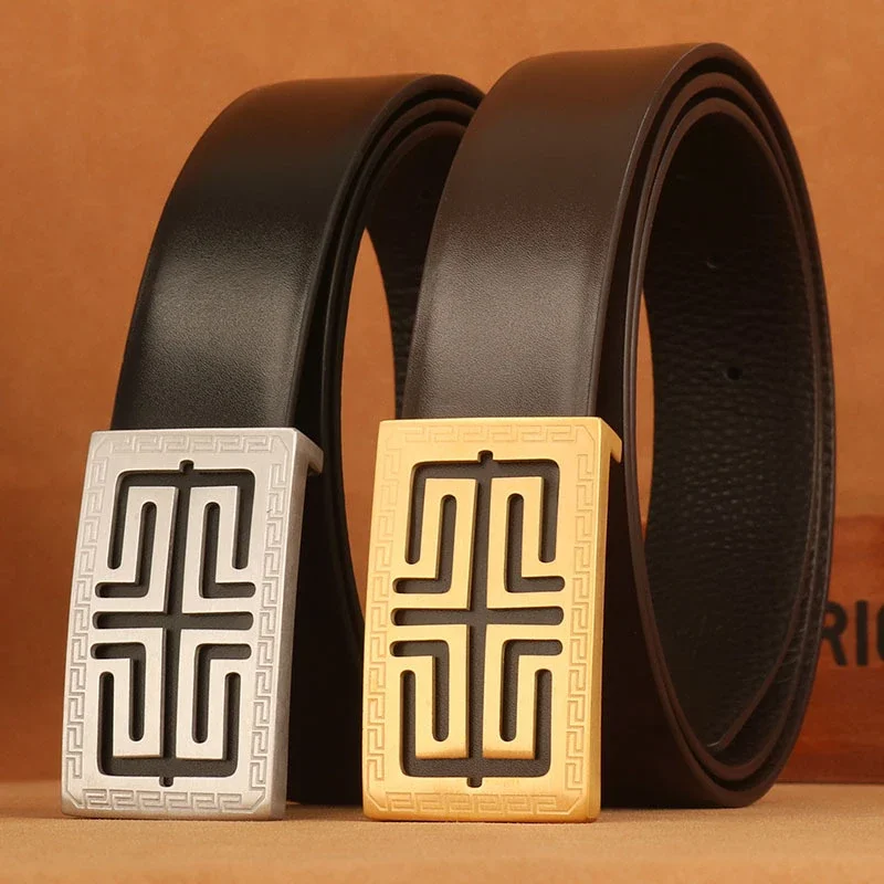Luxury Men's Leather Belt Stainless Buckle