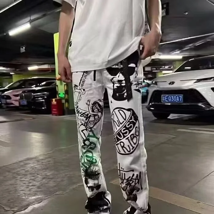 Tusi White Graffiti Baggy Bootcut Jeans
