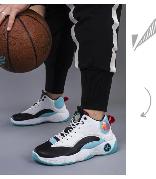 Youth Breathable Leather High-Top Basketball Shoes Detail