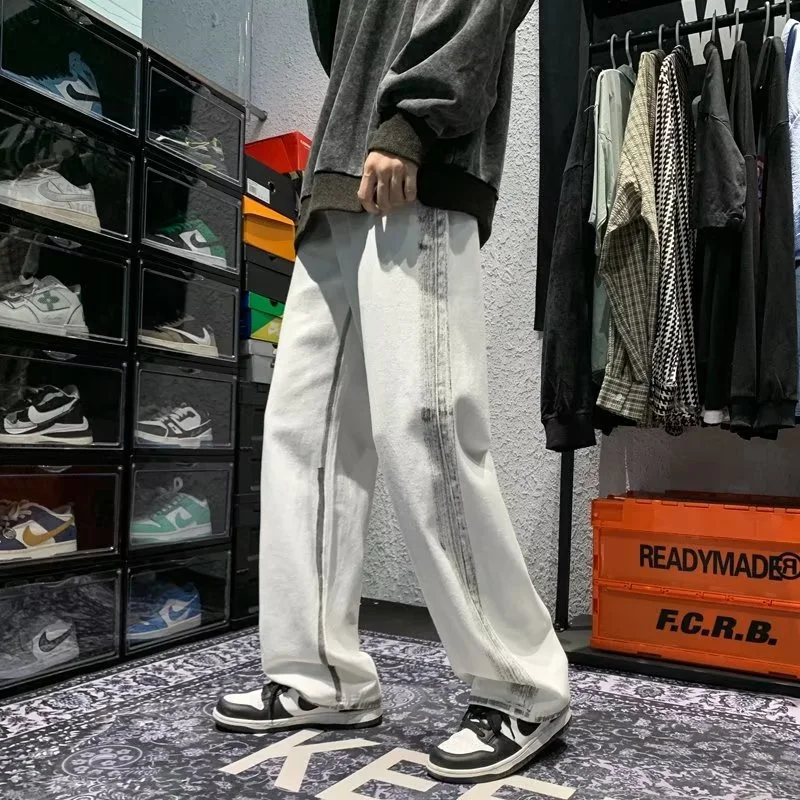 Men's Patchwork Frayed Wide Leg Jeans