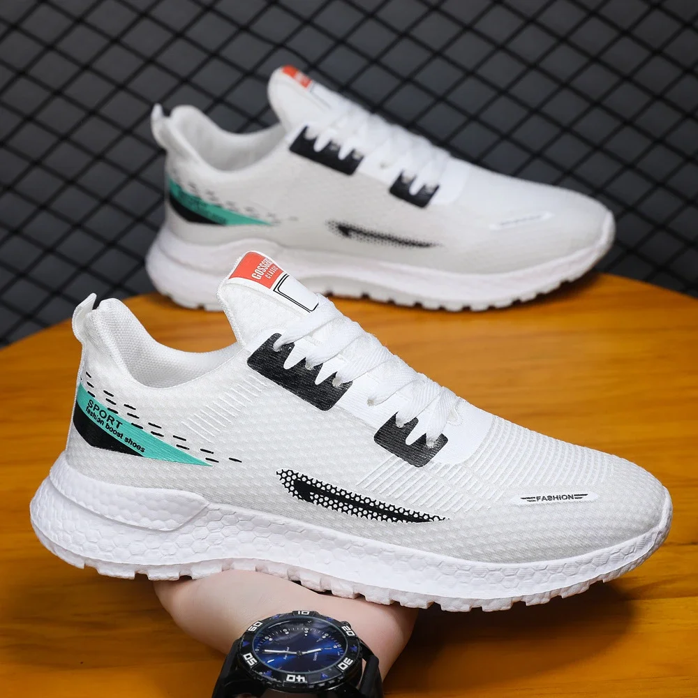 Men's Lightweight Knit White Sneakers Trendy Motion