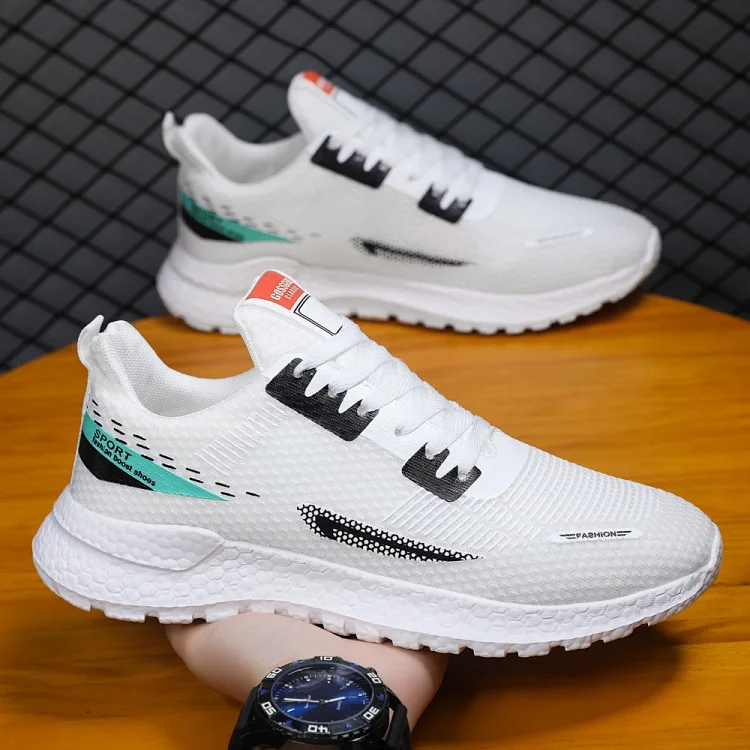 Men's Lightweight Knit White Sneakers Trendy Motion