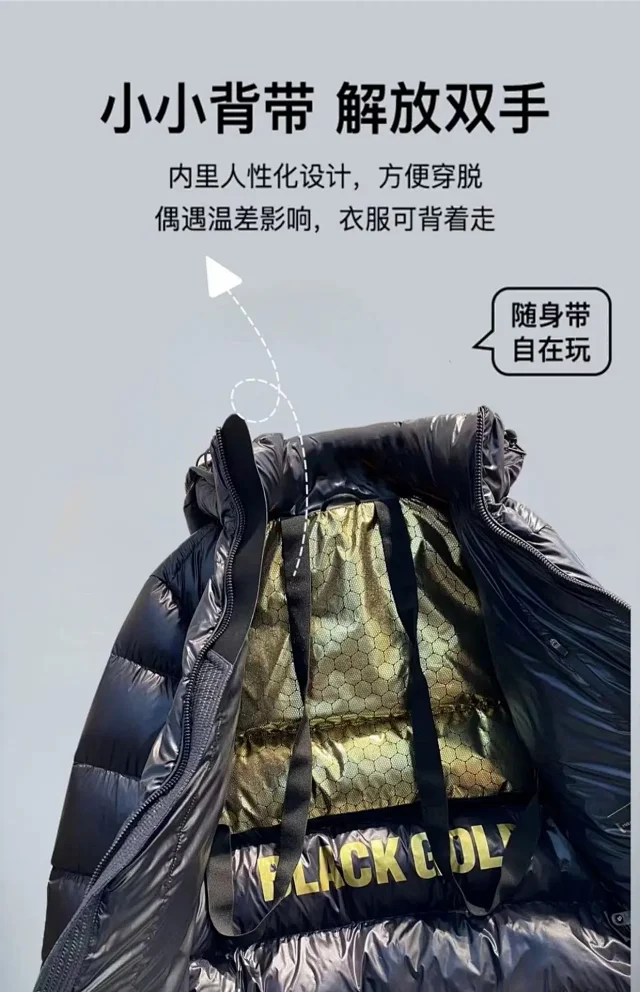 Black Gold Unisex Hooded Puffer Jacket Detail
