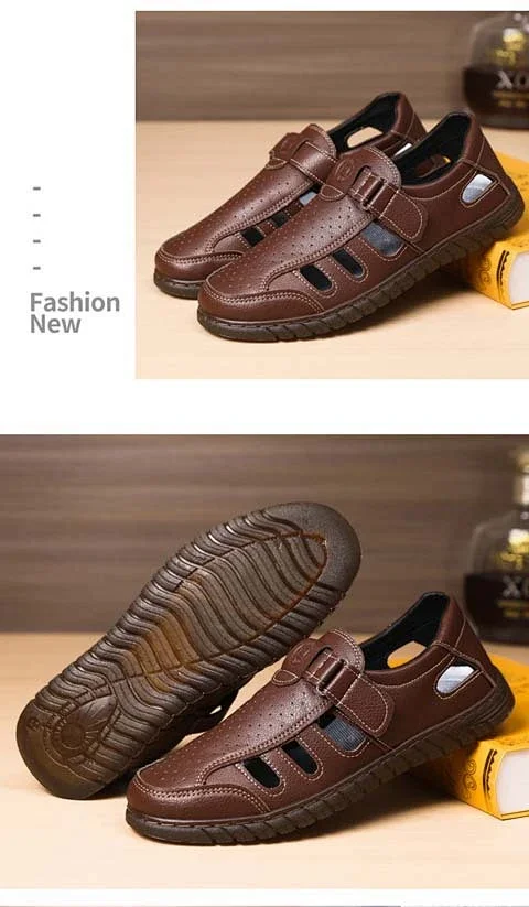 Men's Leather Breathable Dad Sandals Flex Sole Detail