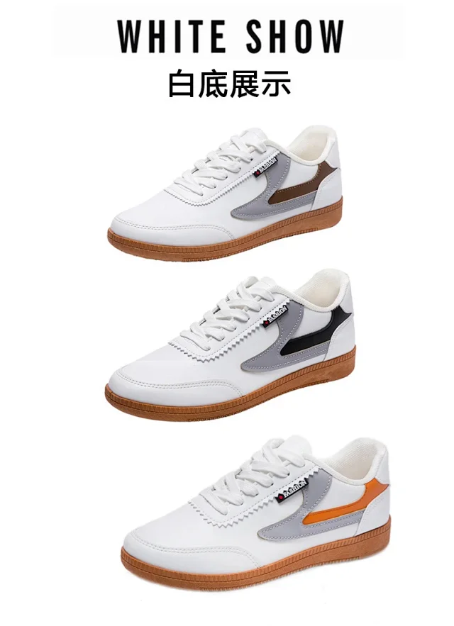 Men's 2025 Leather Sneakers White Canvas Breathable Detail
