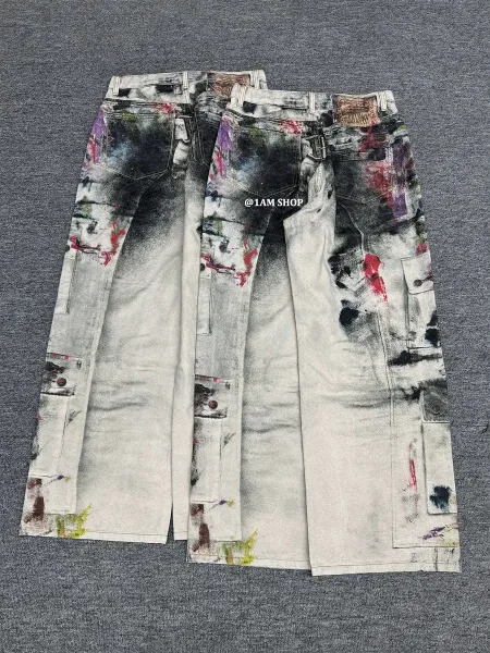 Design Paint-Splatter Cargo Jeans Multicolor Jeans - 8