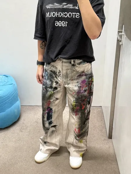 Design Paint-Splatter Cargo Jeans Multicolor Jeans - 12