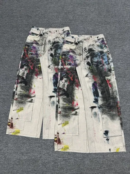 Design Paint-Splatter Cargo Jeans Multicolor Jeans - 3