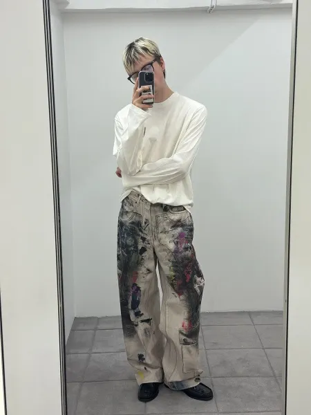 Design Paint-Splatter Cargo Jeans Multicolor Jeans - 9