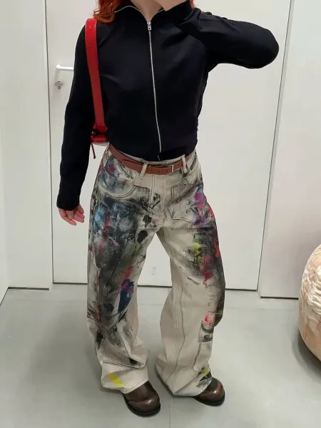 Design Paint-Splatter Cargo Jeans Multicolor Jeans - 14