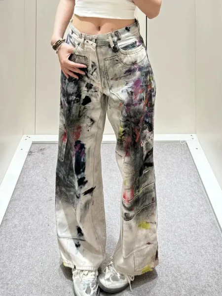 Design Paint-Splatter Cargo Jeans Multicolor Jeans - 15