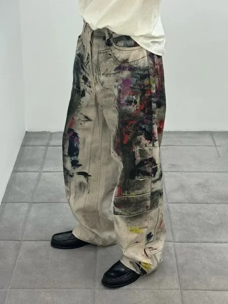 Design Paint-Splatter Cargo Jeans Multicolor Jeans - 10