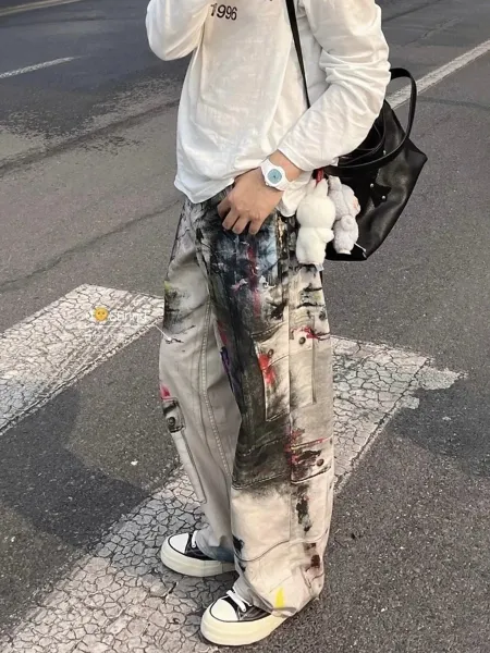 Design Paint-Splatter Cargo Jeans Multicolor Jeans - 13