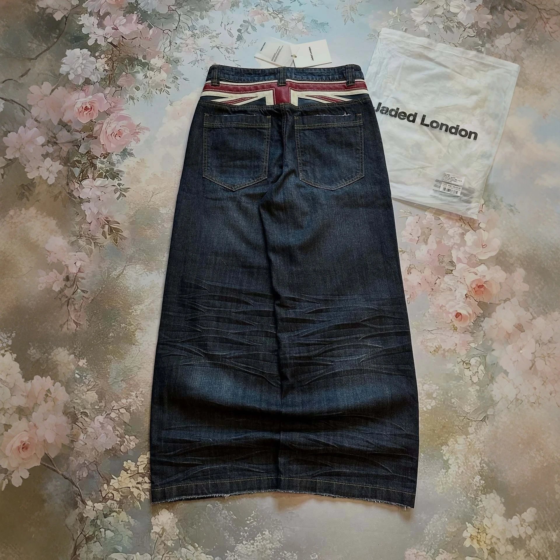 Cross-border Y2K High Street Unisex Patchwork High Waist Jeans Loose Straight-Leg Floor-Length Pants