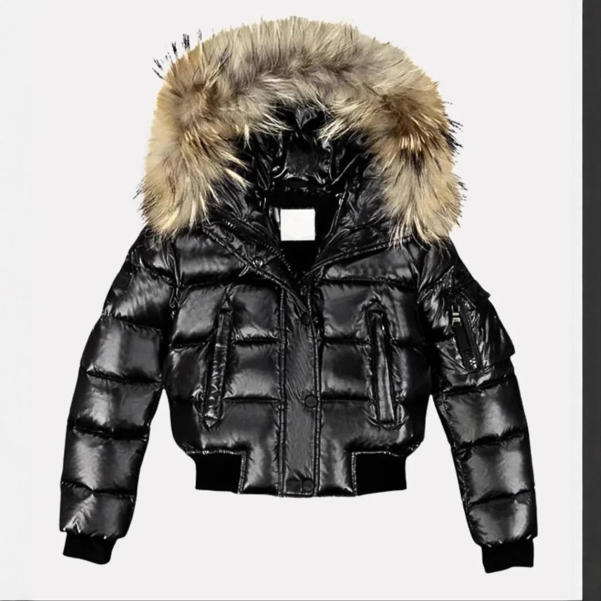 2025 New Women's Short Thick Winter Quilted Puffer Jacket with Shiny Finish, Faux Fur Collar, and Zipper