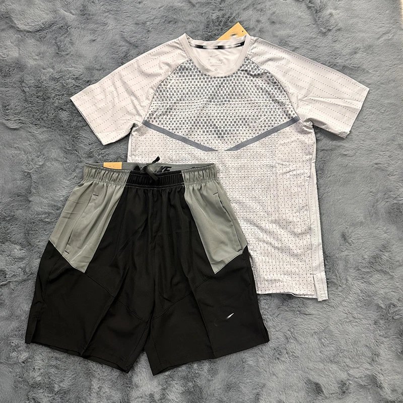 Nike Shirts Short-Sleeve Patterned Running Shirt — T900 gray = 7508 black