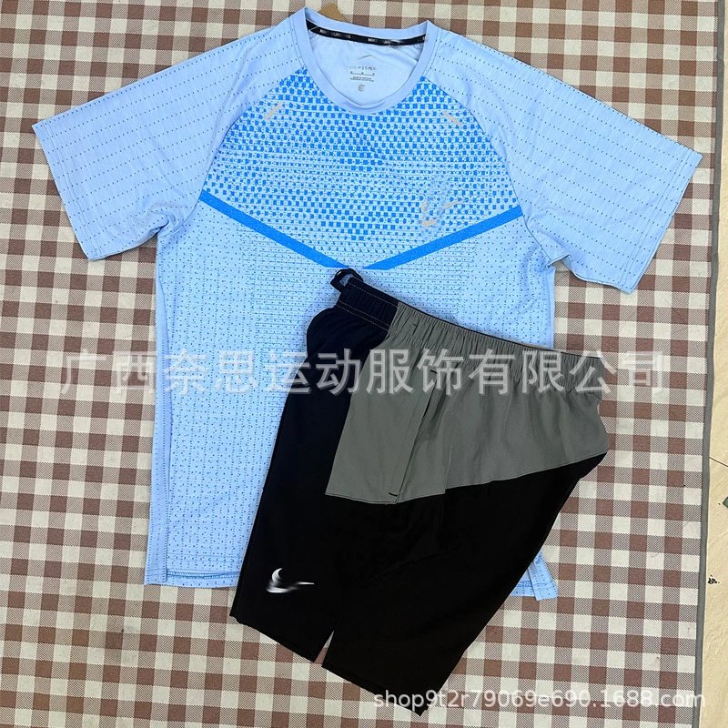 Nike Shirts Short-Sleeve Patterned Running Shirt — T900 Blue 7508 Black