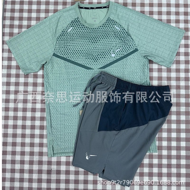 Nike Shirts Short-Sleeve Patterned Running Shirt — T900 Green 7508 Gray