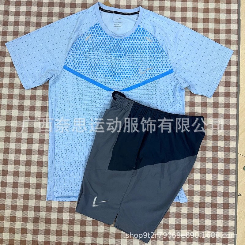 Nike Shirts Short-Sleeve Patterned Running Shirt — T900 Blue 7508 Blue