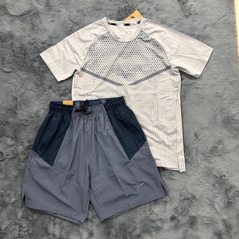Nike Shirts Short-Sleeve Patterned Running Shirt — T900 gray 7508 blue