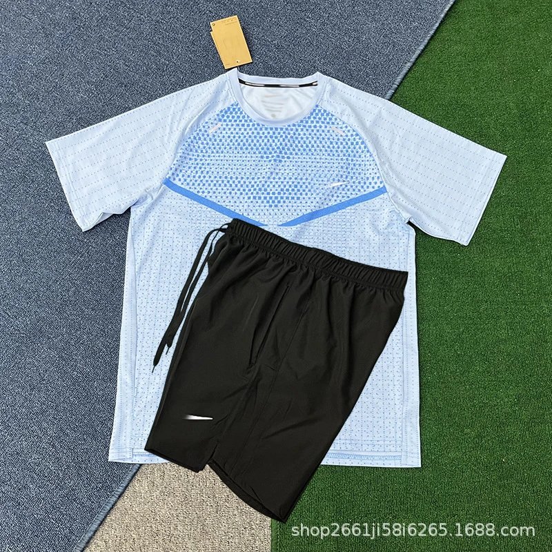 Nike Shirts Short-Sleeve Patterned Running Shirt — T900 Blue D218 Black