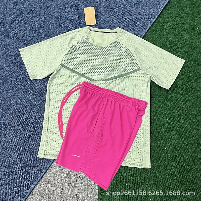 Nike Shirts Short-Sleeve Patterned Running Shirt — T900 Green D218 Pink