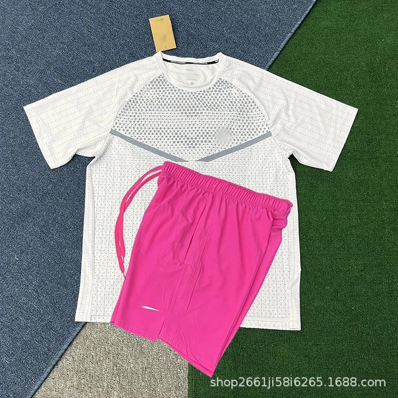 Nike Shirts Short-Sleeve Patterned Running Shirt — T900 white D218 pink