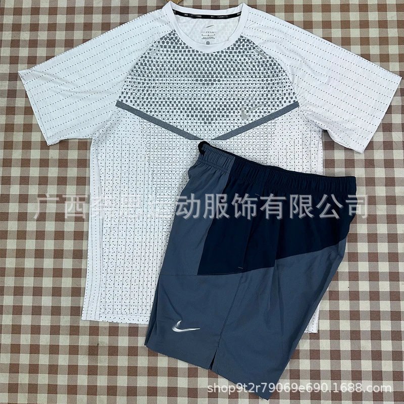 Nike Shirts Short-Sleeve Patterned Running Shirt — T900 White 7508 Blue