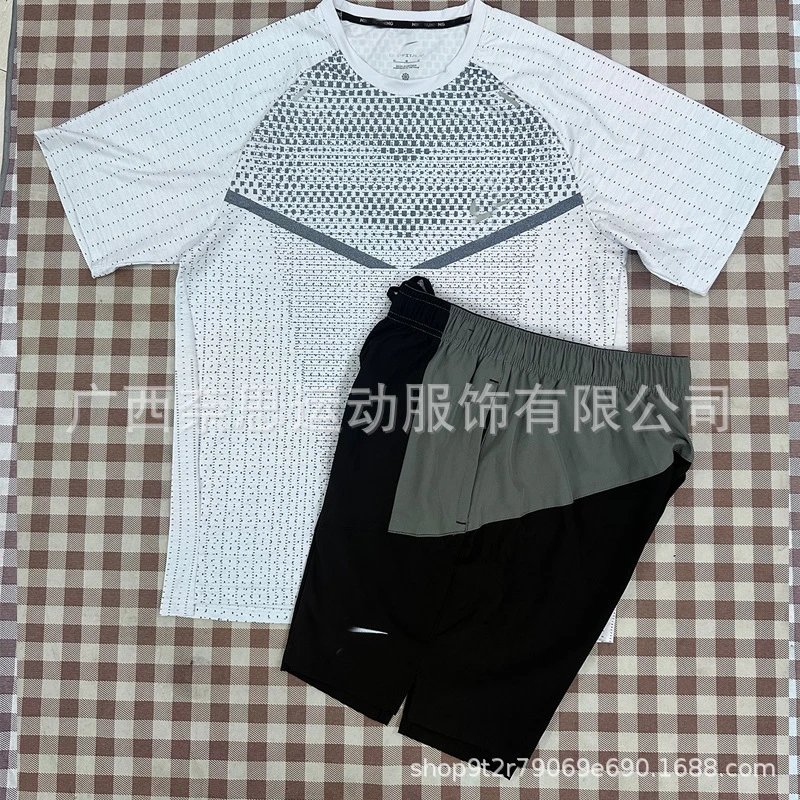 Nike Shirts Short-Sleeve Patterned Running Shirt — T900 White 7508 Black