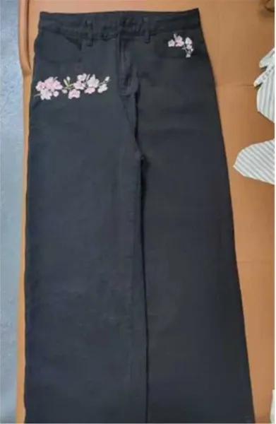 Embroidered Cherry Blossom Wide-Leg Jeans - 7