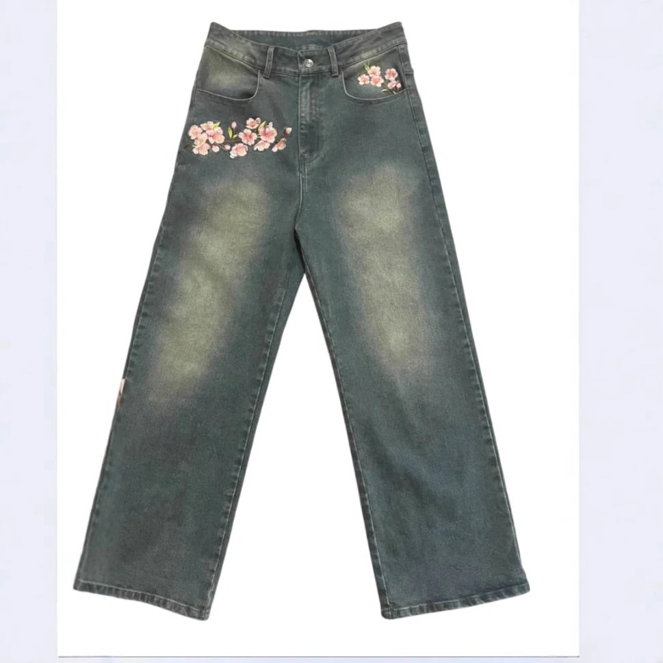 Floral Embroidered Wide Leg Jeans