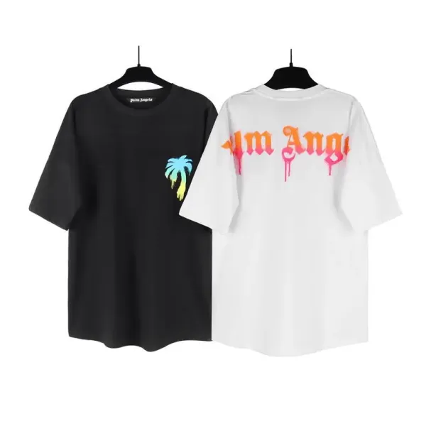 Palm Angels Distressed Logo Print Beige T-Shirt - 12
