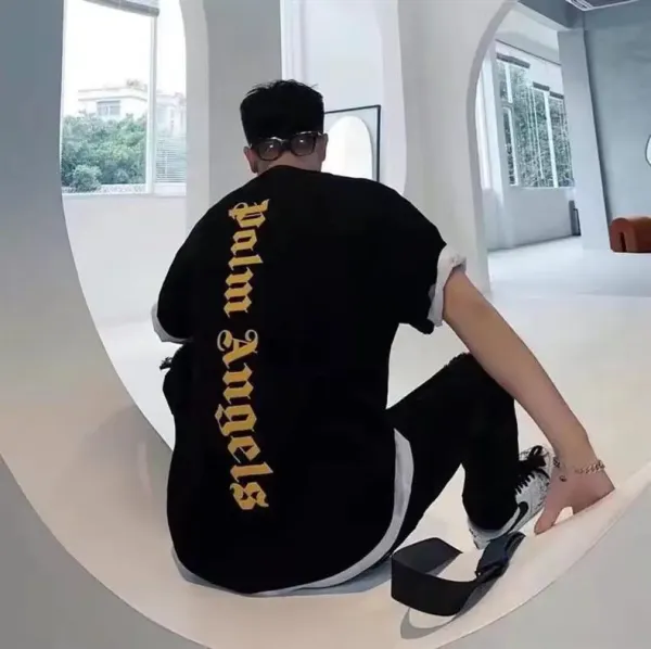 Palm Angels Distressed Logo Print Beige T-Shirt - 10